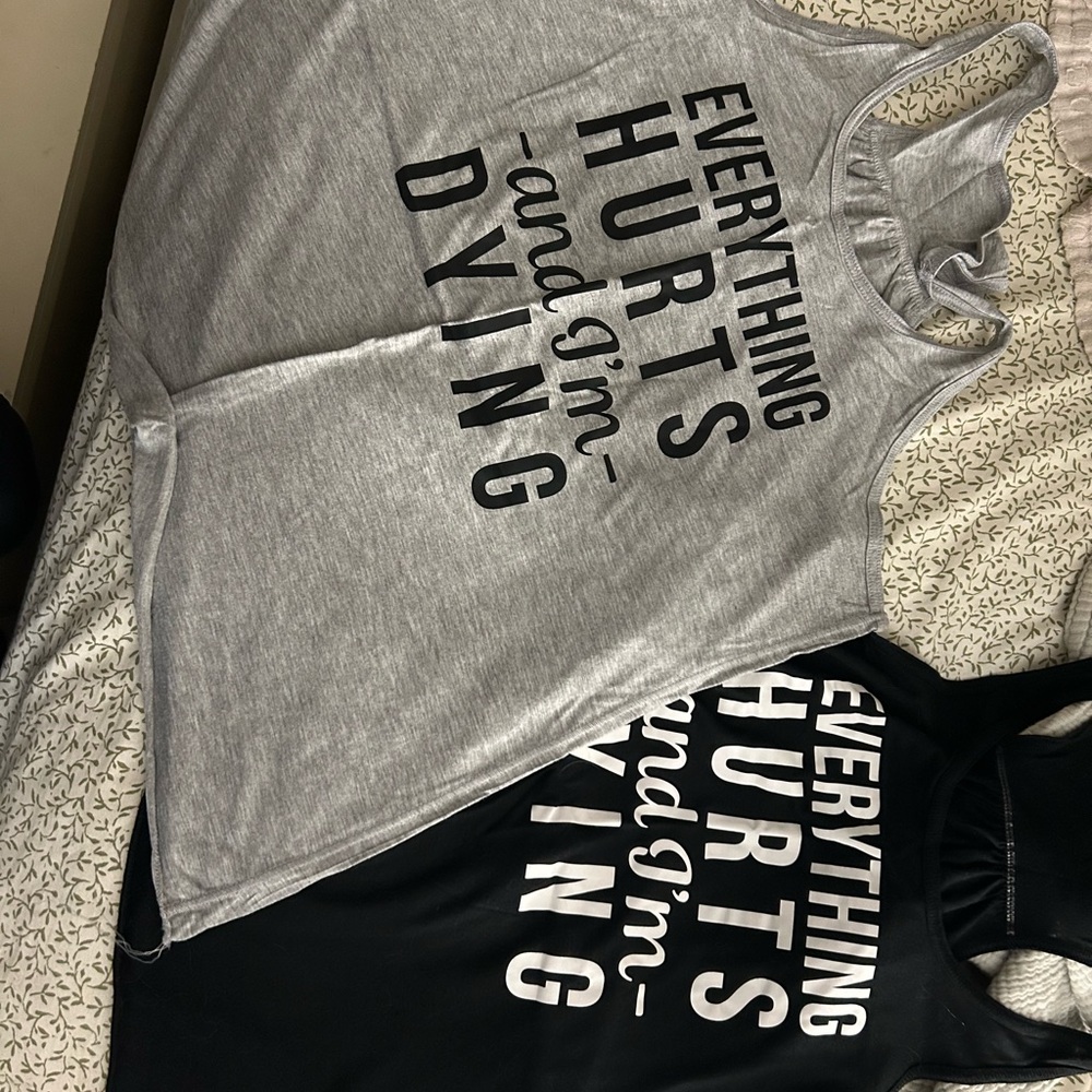 Gray and Black Graphic Tank Tops